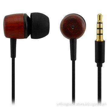 Wood In Ear Earbud Stereo Headphones with Mic
